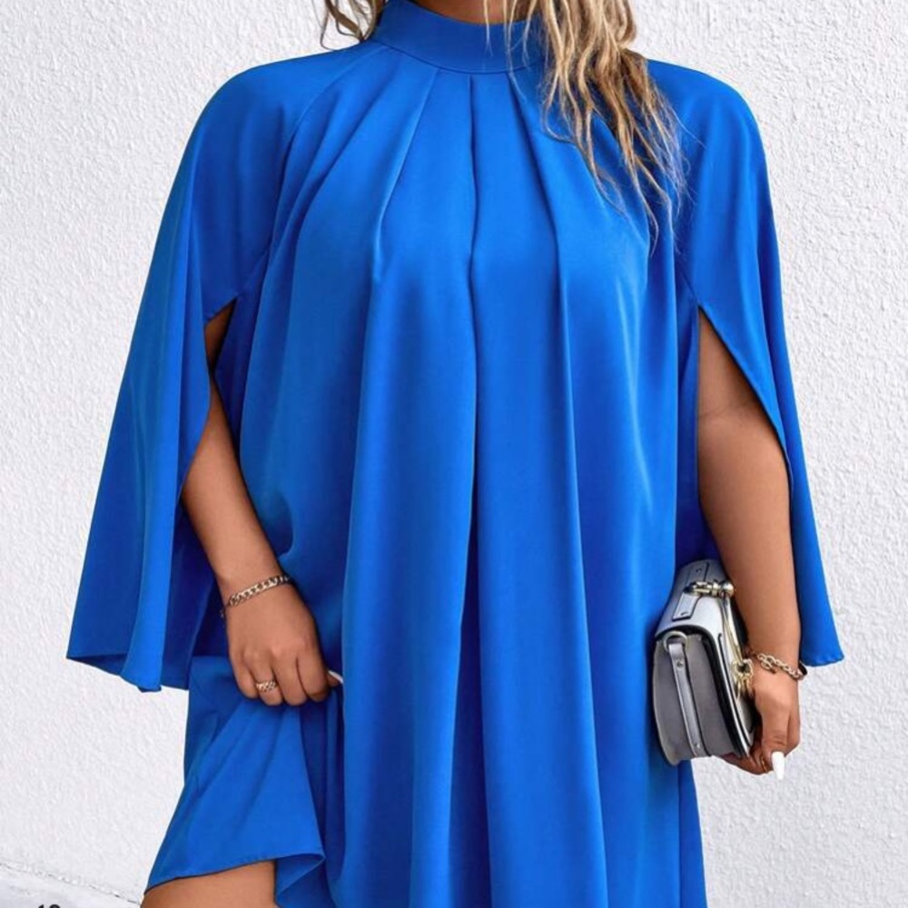 Plus Mock Neck Cloak Sleeve Dress
